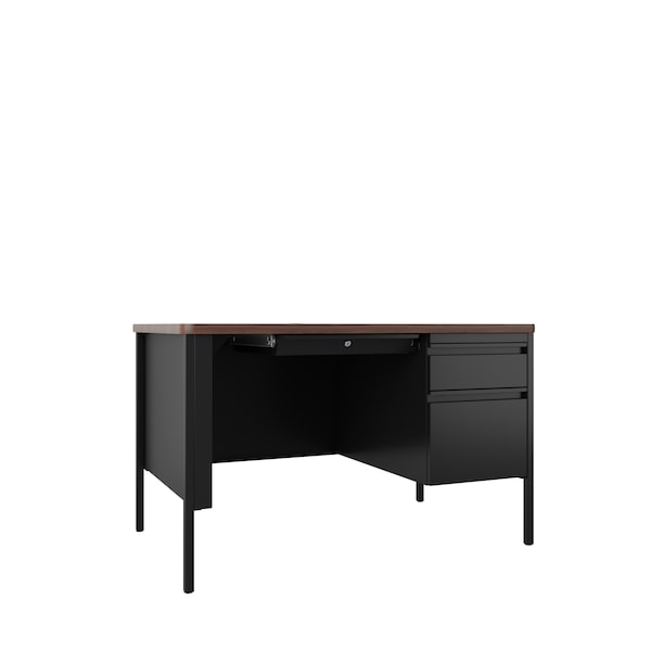 Hirsh Pedestal Desk Commercial Desks, 30 in D X 29.5 in H, 48 in W X Steel, Black / Walnut 22652 - main